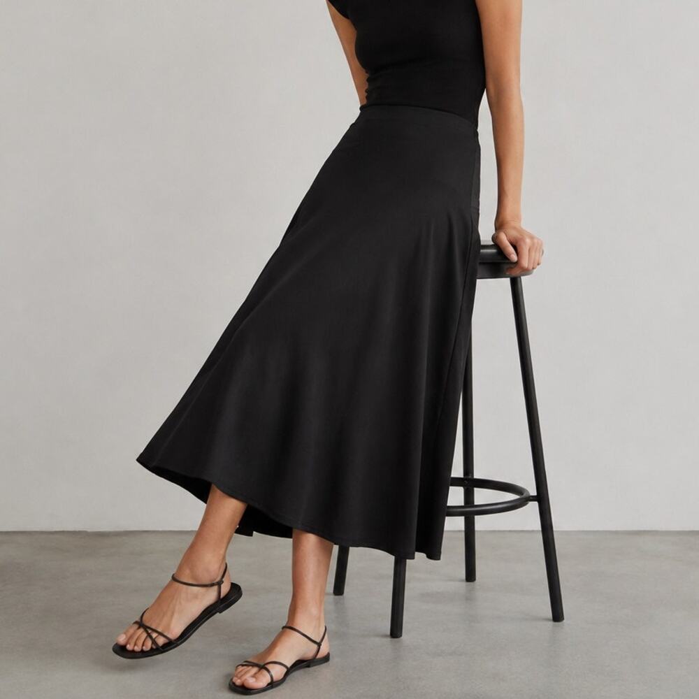 Lotus Eaters Matt A-line Midi Skirt Womens XL Black Woven Flare